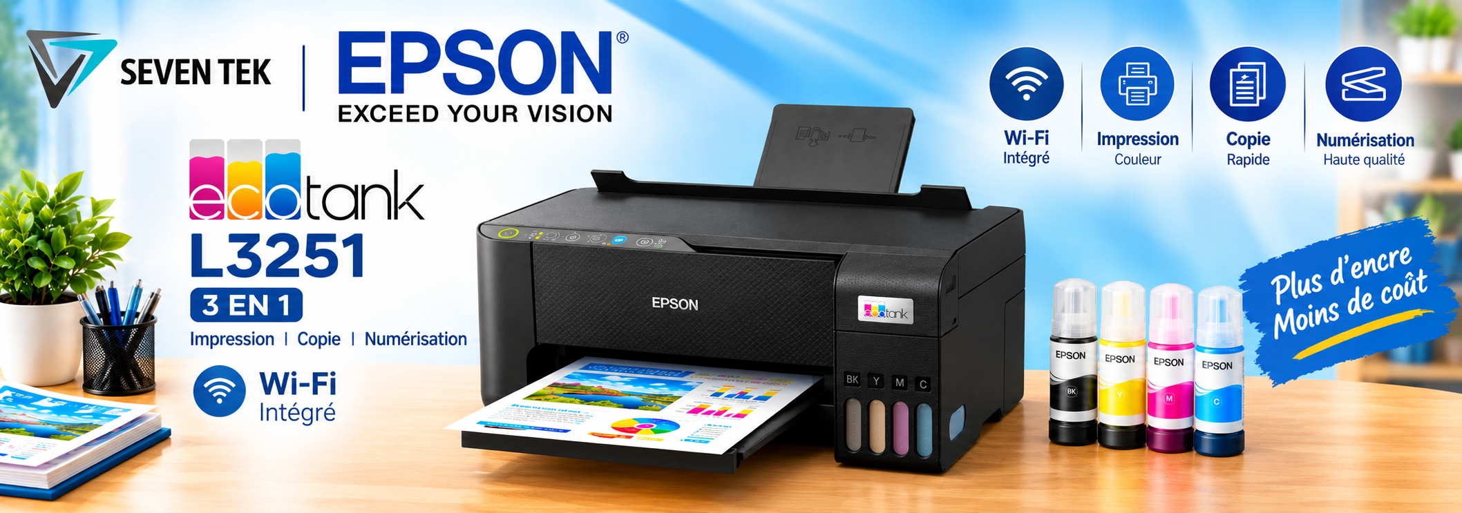 MPRIMANTE A RESERVOIR INTEGRE EPSON ECOTANK L 3251 3EN1 WIFI COULEUR