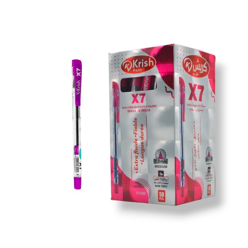 PAQUET DE 50 STYLOS A BILLE KRISH X7 ROSETY
