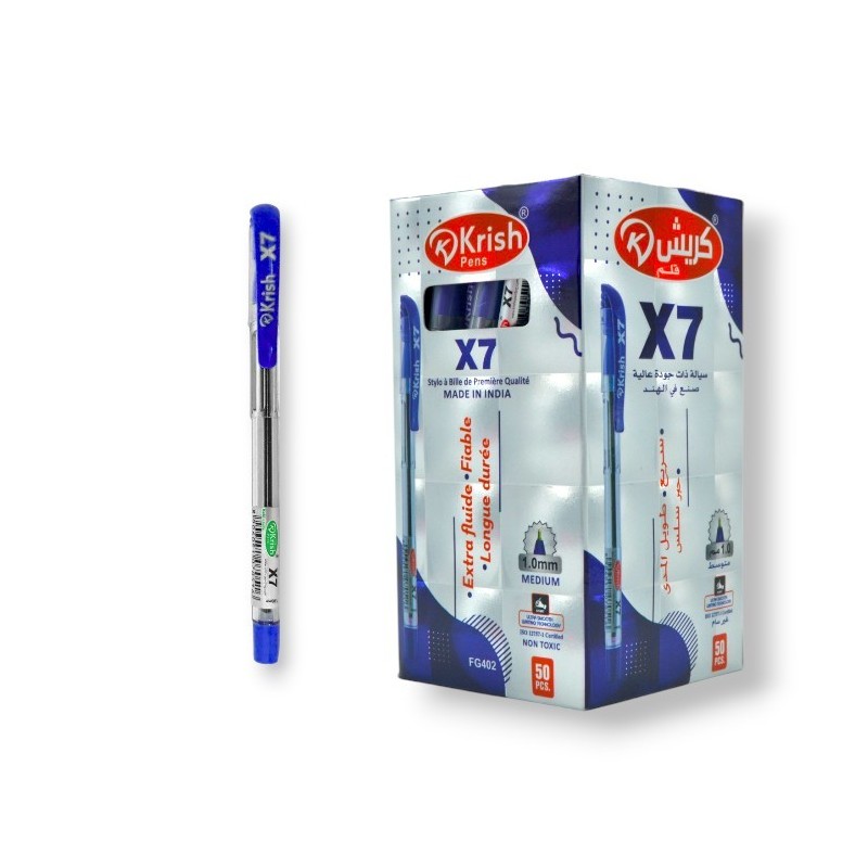 PAQUET DE 50 STYLOS A BILLE KRISH X7 BLEU