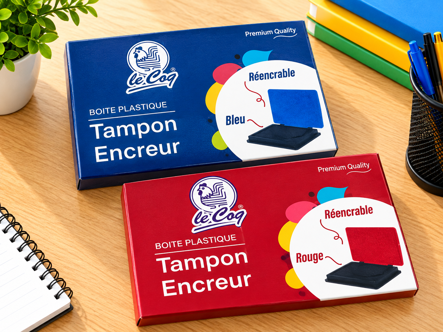 BOITE A TAMPON LE COQ ROUGE/BLEU