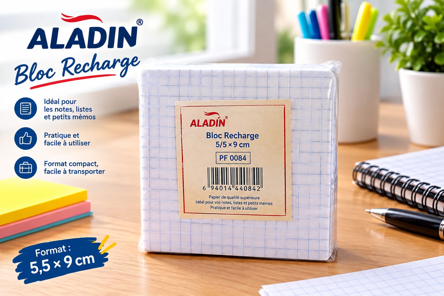 BLOC RECHARGE CUBE 5/5 X 9 CM QUARDILLE