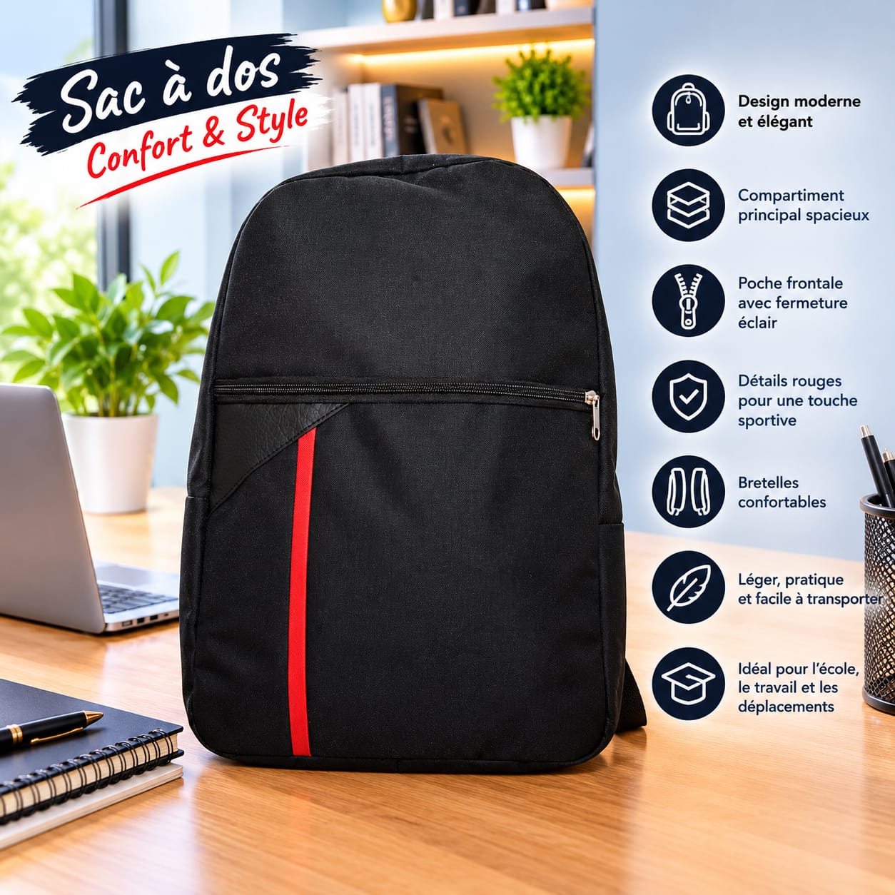 SAC A DOS PC PORTABLE 15.6 Noir / Rouge